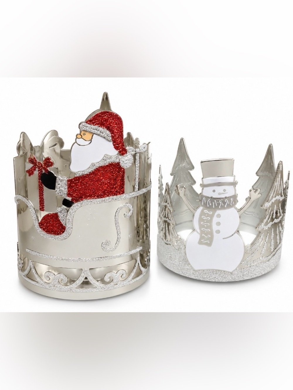 Bath & Body Works Christmas 3-Wick Candle Holder Set Santa & Snowman